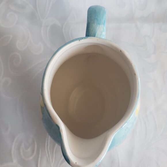 CERAMIC Light Blue Creamer Jug Yellow Daisy Flower Handmade Ceramic - Picture 5 of 6